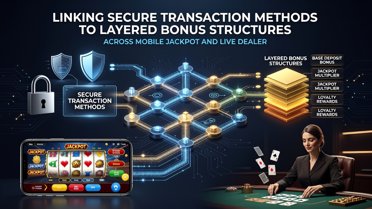 Diagram van gelaagde bonusstructuren gekoppeld aan betalingsstromen voor jackpots en live spellen